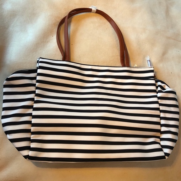 Cute weekender tote bag, black/white stripes - Picture 2 of 9